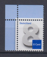 Bund 3188 Eckrand Links Oben Ergänzungswert 8 Cent Postfrisch - Rollenmarken