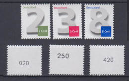 Bund 2964 3042 3188 RM Gerade Nummer Ergänzungswerte 2,3,8 Cent Postfrisch - Roulettes