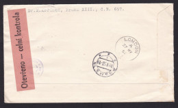 Czechoslovakia: FDC First Day Cover To UK, 1953, 2 Stamps, Harvest Machine, Label Customs Control (minor Damage) - Storia Postale