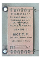 Ticket  Chemins De Fer Suisse Et Chemin De Fer De Provence Nice C.P.2 à Genève - Autres & Non Classés