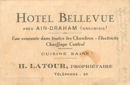 TUNISIE HOTEL BELLEVUE PRES AIN DRAHAM KROUMIRIE LATOUR PROPRIETAIRE - Visitekaartjes