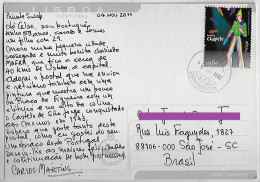 Portugal 2011 Postcard Sent From Lisboa Agency Necessidades To São José Brazil Stamp Circus Clown Chapito - Storia Postale