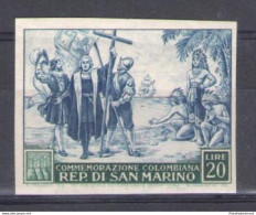 1951 San Marino, N. 379c C. Colombo Non Dentellato - MNH** - Abarten Und Kuriositäten