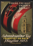 AK Frankfurt Am Main, Sudetendeutscher Tag Zu Pfingsten 1953, Flaggen Und Kirche  - Other & Unclassified