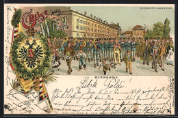 Vorläufer-Lithographie Wien, 1895, Burgmusik An Der Heumarkt-Kaserne, Wappen  - Sonstige & Ohne Zuordnung