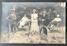 Carte Photo Ancienne Tandem Vélo Triporteur Chatelaillon Photo Souvenir Hervieu 17340 Charente Martime - Cycling