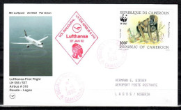 1992 Douala - Lagos    Lufthansa First Flight, Erstflug, Premier Vol ( 1 Card ) - Autres (Air)