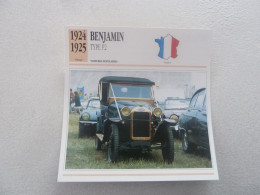 1924-1925 - Voitures Populaires - Benjamin Type P2 - 2 Cylindres En Ligne - France - Fiche Technique - - Voitures De Tourisme