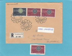 LETTRE RECOMMANDEE DE LUXEMBOURG AVEC TIMBRES EUROPA ET CACHET 1ER JOUR POUR L'ALLEMAGNE,1960. - Covers & Documents