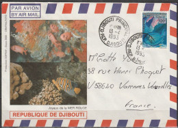 Timbre Oblitéré Sur Lettre N° 663D(Yvert) Djibouti 1990 - Poisson Taeniura Lymna - Dschibuti (1977-...)