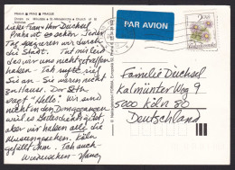 Czechoslovakia: Airmail Picture Postcard To Germany, 1992, 1 Stamp, Flower, Air Label, Card: Prague (minor Creases) - Brieven En Documenten