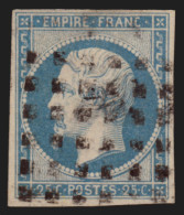 N°15, Napoléon Non-dentelé 25c Bleu, Oblitéré Gros Points Carrés - TB D'ASPECT - 1853-1860 Napoléon III