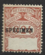 FRANCE N° ROP N° 43 0F24 ROUGE CARMINE TIMBRE SOCIAUX POSTAUX AVEC SURCHARGE SPECIMEN NEUF AVEC CHARNIERE - Specimen