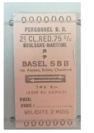 Ticket  Sncf, Ticket De Train Pour Le Personnel De British Railway Boulogne à Basel S.B.B. - Andere & Zonder Classificatie