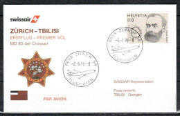 1998 Zurich - Tblisi    Swissair First Flight, Erstflug, Premier Vol ( 1 Cover ) - Sonstige (Luft)