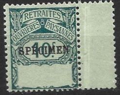 FRANCE N° ROP N° 50 10F VERT TIMBRE SOCIAUX POSTAUX AVEC SURCHARGE SPECIMEN NEUF AVEC CHARNIERE - Specimen