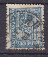 Norway 1868 Mi. 14 B, 4 Sk. Wappen KRISTIANIA Cancel (2 Scans) - Gebraucht