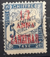 ZANZIBAR 1897, TAXE Type Duval,  Yvert No 1, 1/2 Anna Sur 5 C Bleu Obl BTB Cote 11 Euros - Used Stamps