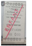 Ticket  Sncf, Ticket De Train Compagnie Générale Transatlantique Paris Le Havre Paquebot France Enfant - Andere & Zonder Classificatie