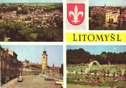 LITOMYSL, MULTIPLE VIEWS, ARCHITECTURE, CHURCH, TOWER WITH CLOCK, EMBLEM, CAR, RESORT, POOL, CZECH REPUBLIC, POSTCARD - Czech Republic