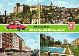 MLADA BOLESLAV, MULTIPLE VIEWS, ARCHITECTURE, CHURCH, TOWER, CAR, EMBLEM, FOUNTAIN, PARK, CZECH REPUBLIC, POSTCARD - Czech Republic