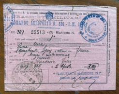 TRASPORTI MILITARI - COMANDO AEROPORTO N.356 - P.M. 3300 - BIGLIETTO DI VIAGGIO 2 APRILE 1943 - Marcofilie