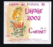 Etiquette Vin Cuvée Du Festival BD Ligugé 2002 Cabernet Henri Poiron & Fils  Maisdon Sur Sevre  Illustration D Degorgher - Weisswein