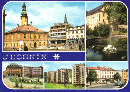JENESIK, MULTIPLE VIEWS, ARCHITECTURE, TOWER WITH CLOCK, FOUNTAIN, PARK, CARS, CZECH REPUBLIC, POSTCARD - Tchéquie