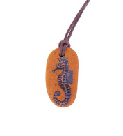 PURPLE SEAHORSE Hand Painted On A Sea-Worn Terracotta Pendant - Animaux