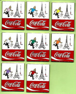 RARE 8 Gros Pin's Coca-Cola BD Tintin Milou Paris Tour Eiffel (Environ 5,5 X 6,5cm Chacun) Série Complète - SP69 - Coca-Cola