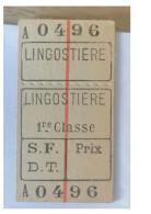 Ticket  Sncf, Ticket De Train Lingostière Chemins De Fer Du Sud France - Andere & Zonder Classificatie