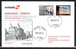 1997 Sarajevo - Zurich     Swissair First Flight, Erstflug, Premier Vol ( 1 Cover ) - Altri (Aria)