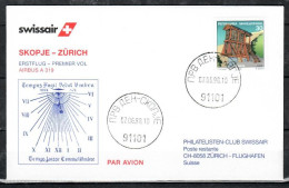 1998 Skopje - Zurich    Swissair First Flight, Erstflug, Premier Vol ( 1 Cover ) - Autres (Air)