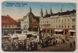 ROMANIA 1931 TIMISOARA - TRAIAN SQUARE, BUILDINGS, ARCHITECTURE, PEOPLE, MONUMENT, HORSE DRAWN WAGONS, FAIR - Romania