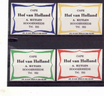 4 Dutch Matchbox Labels, Hoogerheide - North Brabant, Café Hof Van Holland, A. Kuylen, Holland, Netherlands - Luciferdozen - Etiketten