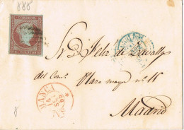 55297. Envuelta SALAMANCA 1855. Fechador Rojo Tipo I. Sello 4 Cuartos Filigrana Lazos - Storia Postale
