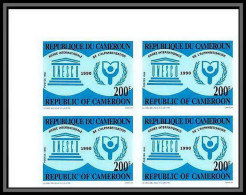 90042c Cameroun Cameroon N°834 Unesco Bloc De 4 Alphabetisation 1980 Non Dentelé ** MNH Imperf - Kameroen (1960-...)
