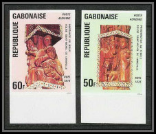90030c Gabon (gabonaise) Non Dentelé ** MNH Imperf N°188/189 Noël Sculptures Eglises (church) - Weihnachten
