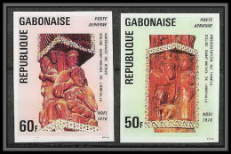 90030b Gabon (gabonaise) Non Dentelé ** MNH Imperf N°188/189 Noël Sculptures Eglises (church) - Gabun (1960-...)
