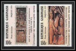 90025 Gabon (gabonaise) Non Dentelé ** MNH Imperf N°219/220 Sculptures Eglises (church) Paques Easter - Gabun (1960-...)