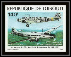 90506a Djibouti N°130 Aviation Junkers Ju52 Dewoitine D338 Avion Plane Airmail Non Dentelé Imperf MNH **  - Dschibuti (1977-...)