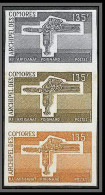 90444e Comores Comoros N°100 Couteau Poignard Knife Dagger Essai Proof Non Dentelé Imperf ** MNH Strip Bande 3 Couleurs - Ungebraucht