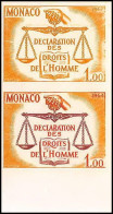 90212 Monaco N°661 Droits De L'homme Human Rights Balance Justice Essai Proof Non Dentelé Imperf ** MNH Paire Muticolore - Unused Stamps