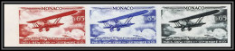 90179c Monaco N°649 Biplan Breguet 19 1930 Avion Essai (proof) Non Dentelé Imperf ** MNH Strip 3 Aviation - Aéreo