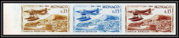 90177c Monaco N°643 Monoplan Deperdussin Avion Plane Aviation Essai (proof) Non Dentelé Imperf ** MNH Bande 3 Strip - Ongebruikt