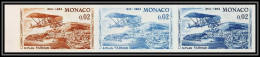 90176c Monaco N°638 Biplan Farman 1964 Avion Essai (proof) Non Dentelé Imperf ** MNH Bande 3 Strip Aviation - Nuovi