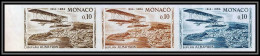 90175c Monaco N°642 Biplan Albatros 1964 Avion Essai (proof) Non Dentelé Imperf ** MNH Bande 3 Strip - Ongebruikt