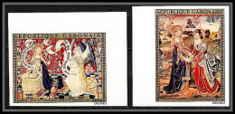 90871a Gabon (gabonaise) N° 157/158 Tapisserie Beaune Noel 1975 Lippi Tableau Painting Non Dentelé Imperf** MNH - Religious