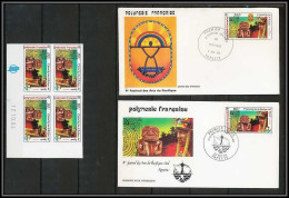 90808 Polynesie (Polynesia) N° 222 Art Du Pacifique Sud Bloc 4 Coin Daté Cote 60 Euros 2 Fdc Non Dentelé Imperf ** MNH  - Non Dentelés, épreuves & Variétés