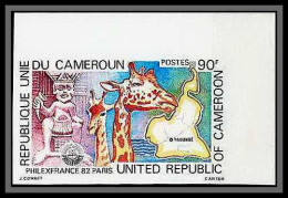 90714a Cameroun Non Dentelé Imperforate ** MNH - N° 684 Philexfrance 82 Girafe Statue Giraffe Coin De Feuille - Expositions Philatéliques
